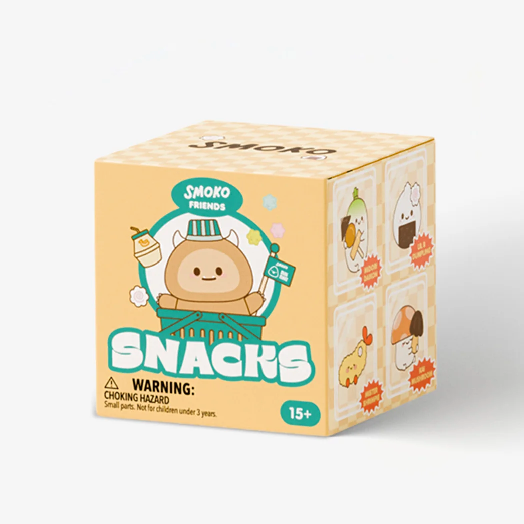 A blind box of 'Smoko Friends Snacks' featuring vinyl smoko characters dressed as snacks