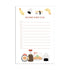 A to do list with boxes for you to check off box. Sushi icons above and below the list