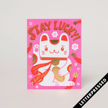 Stay Lucky Cat Birthday Card