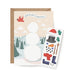 Card with snowman illustration and sticker sheet on a white background