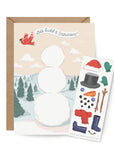 Card with snowman illustration and sticker sheet on a white background