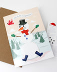 Greeting card with a snowman illustration on a white background