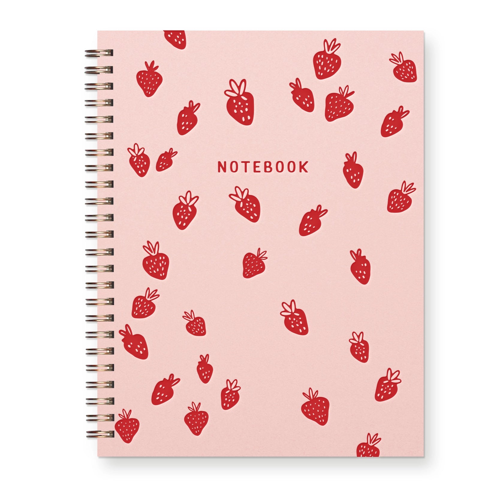 Notebook with red strawberry pattern on a pink cover