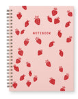 Notebook with red strawberry pattern on a pink cover
