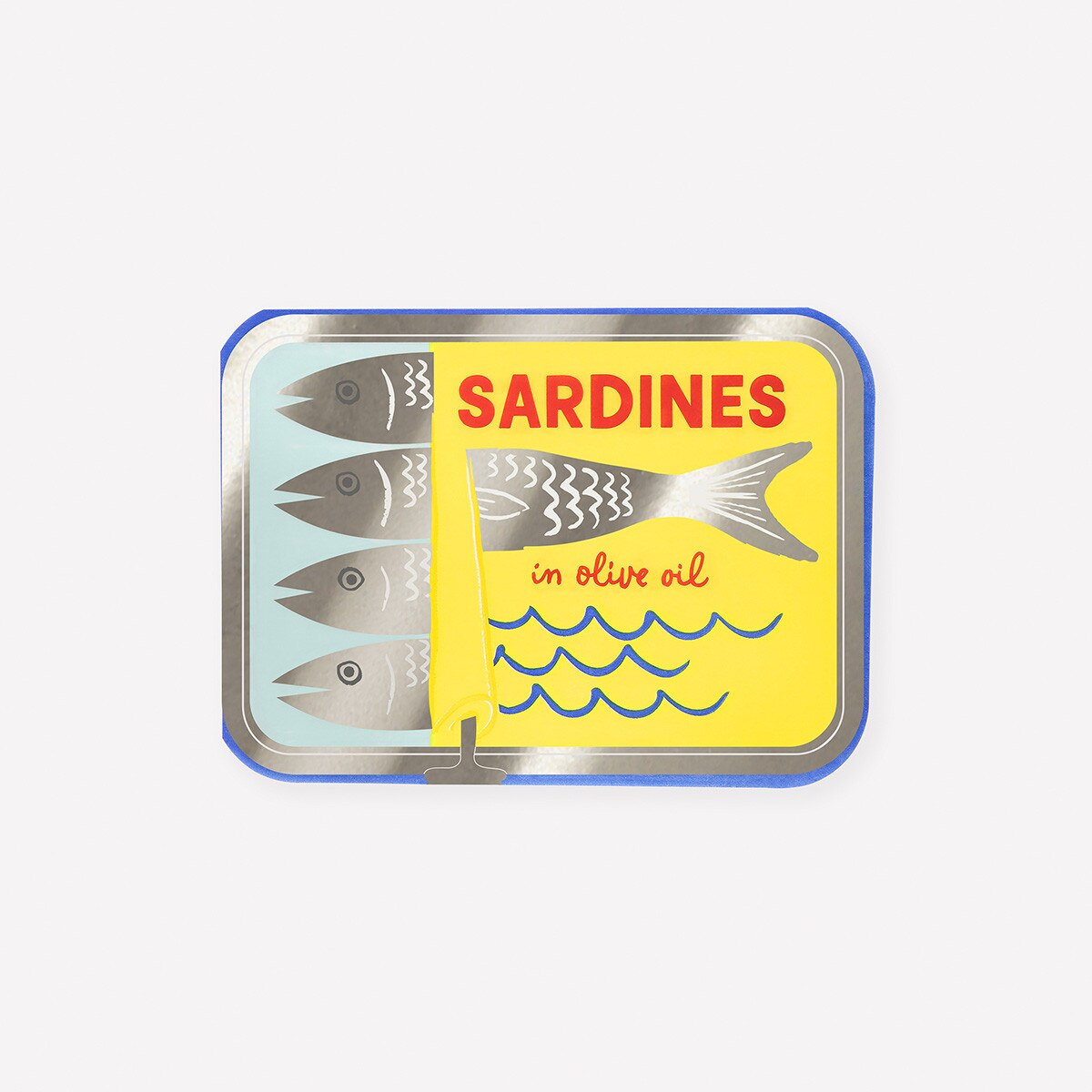 Napkin printed with sardine can illustration on white background