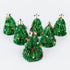 Set of 6 green tinsel Christmas tree hats with star toppers on a white background