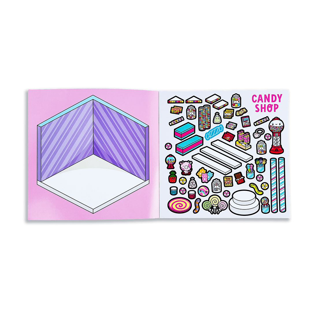 Coloring book with a candy-themed page and a blank space for customization.