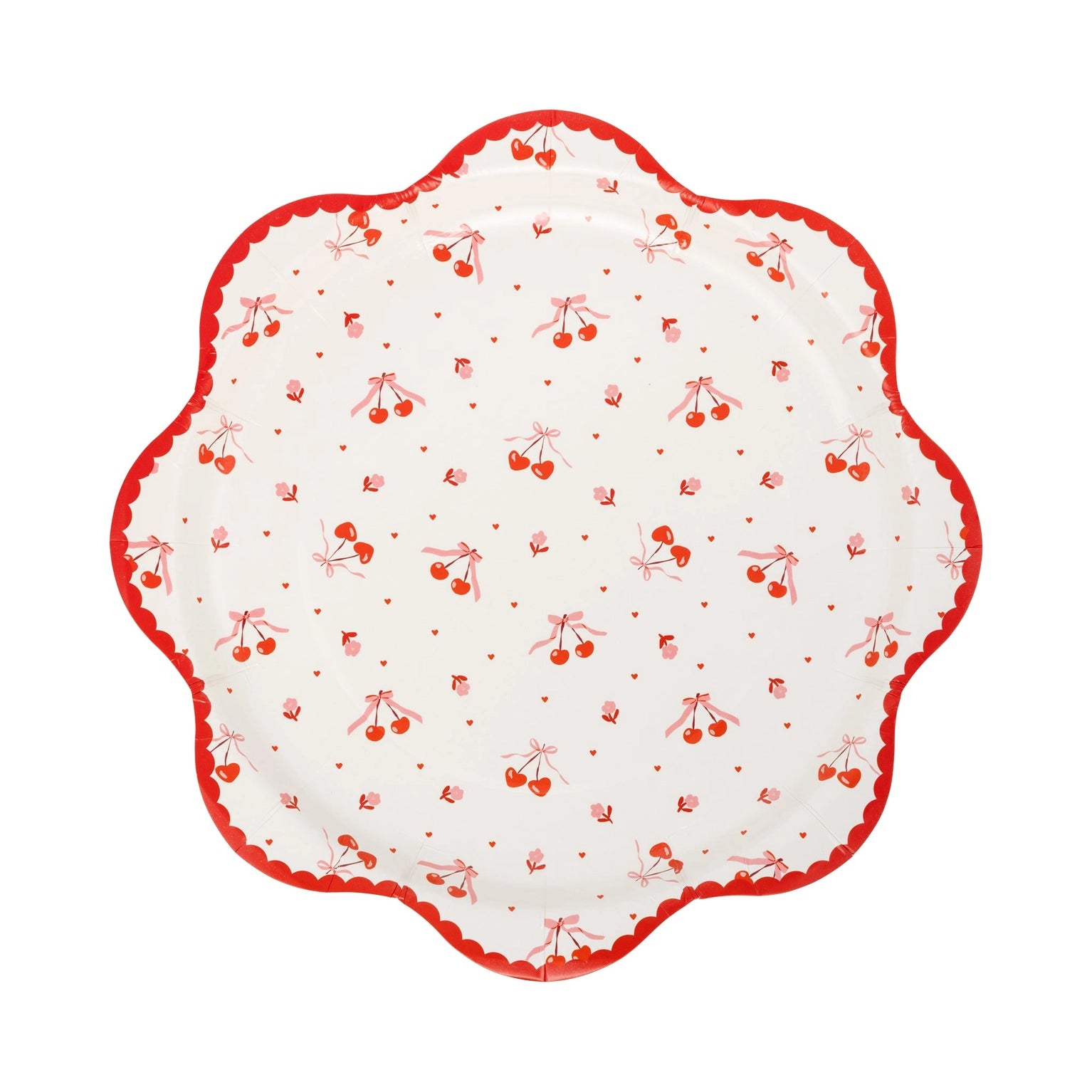 Decorative plate with red cherry pattern on a white background