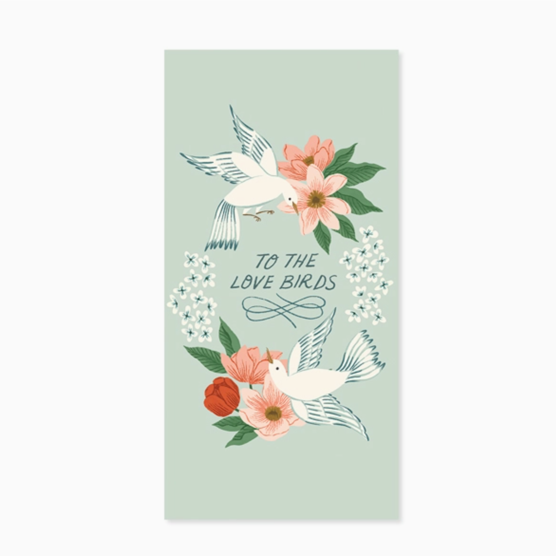 A greeting card with a pop-up design featuring a pair of white doves tied together with golden hoops, surrounded by floral elements and the text 'To the Love Birds'.