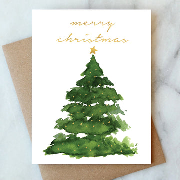Watercolor Tree Christmas Card