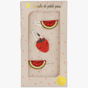 Watermelon and Strawberry Hair Clips Set