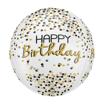 White Happy Birthday Orb Balloon