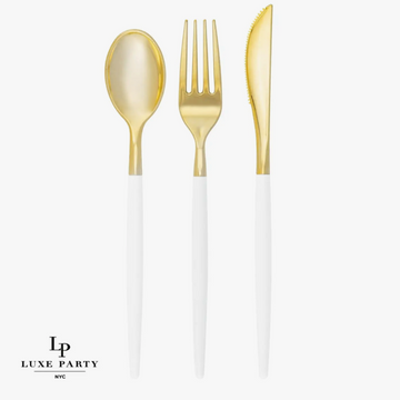 White & Gold Plastic Cutlery Set