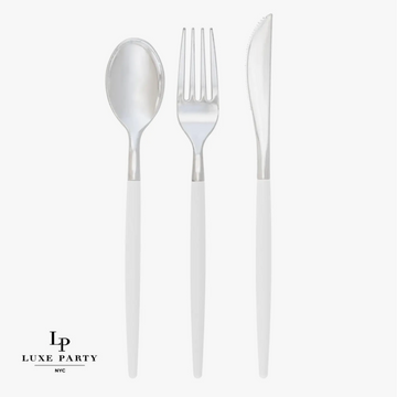 White & Silver Plastic Cutlery Set