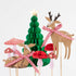 A set of christmas themed woodland cake toppers include mushrooms, deers and a honeycomb green tree.