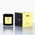 yuzu candle with black glass and packaging on white background