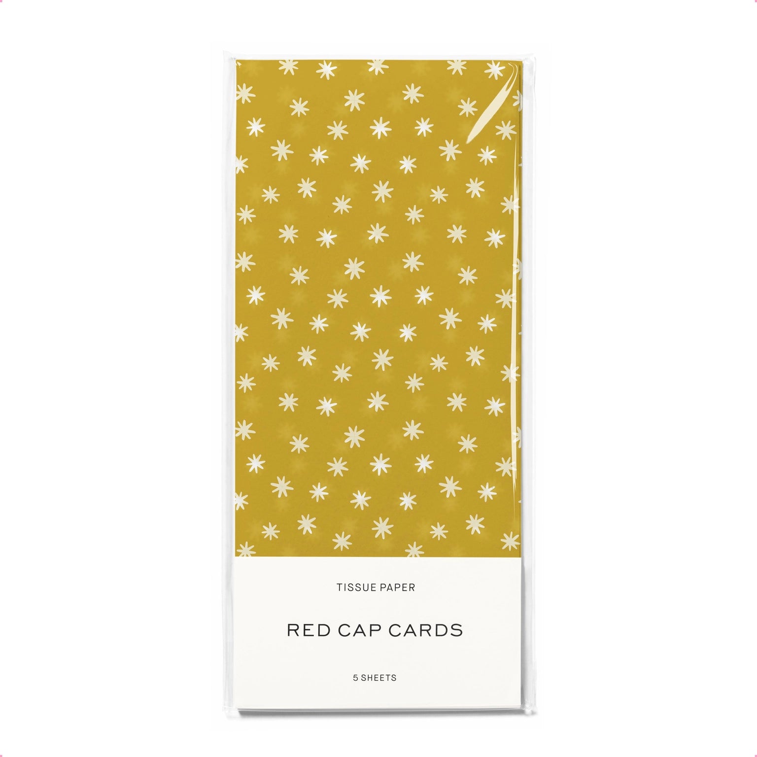 Tissue paper pack with yellow and white star pattern on a white background
