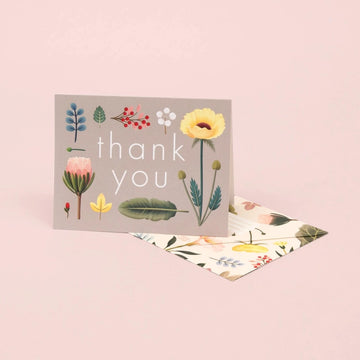 Grey Botanical Thank You Card - Box Set of 8