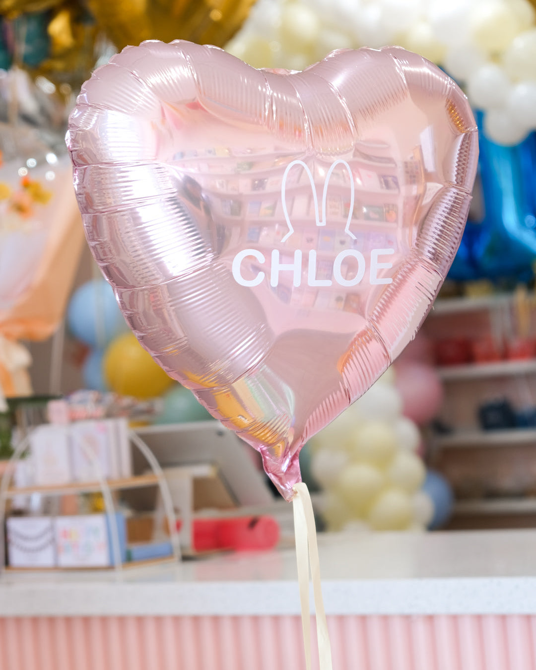 custom heart balloon with name and bunny