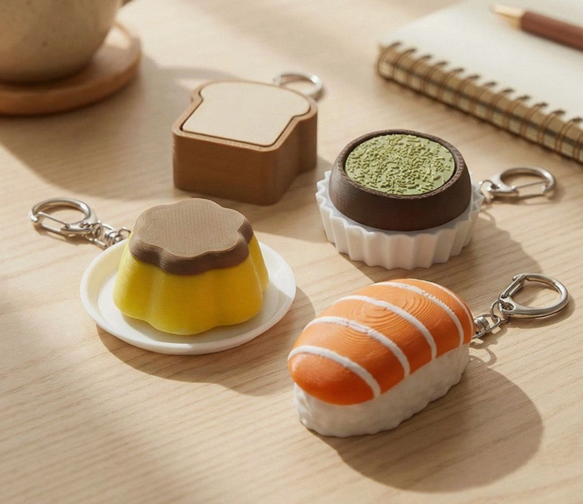 Clicker fidget keychains in various food designs