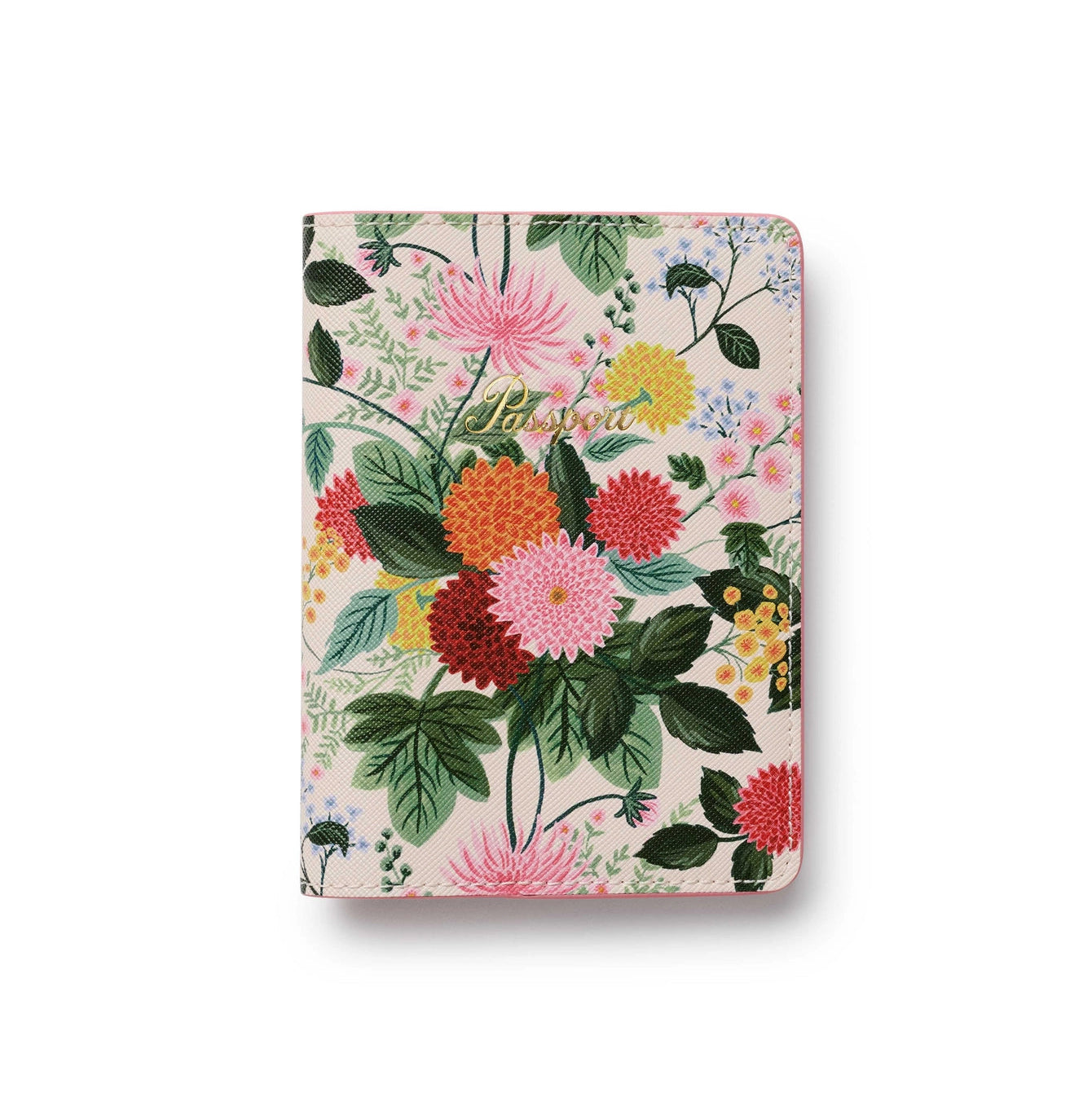 Floral pink passport holder with Dahlia motif
