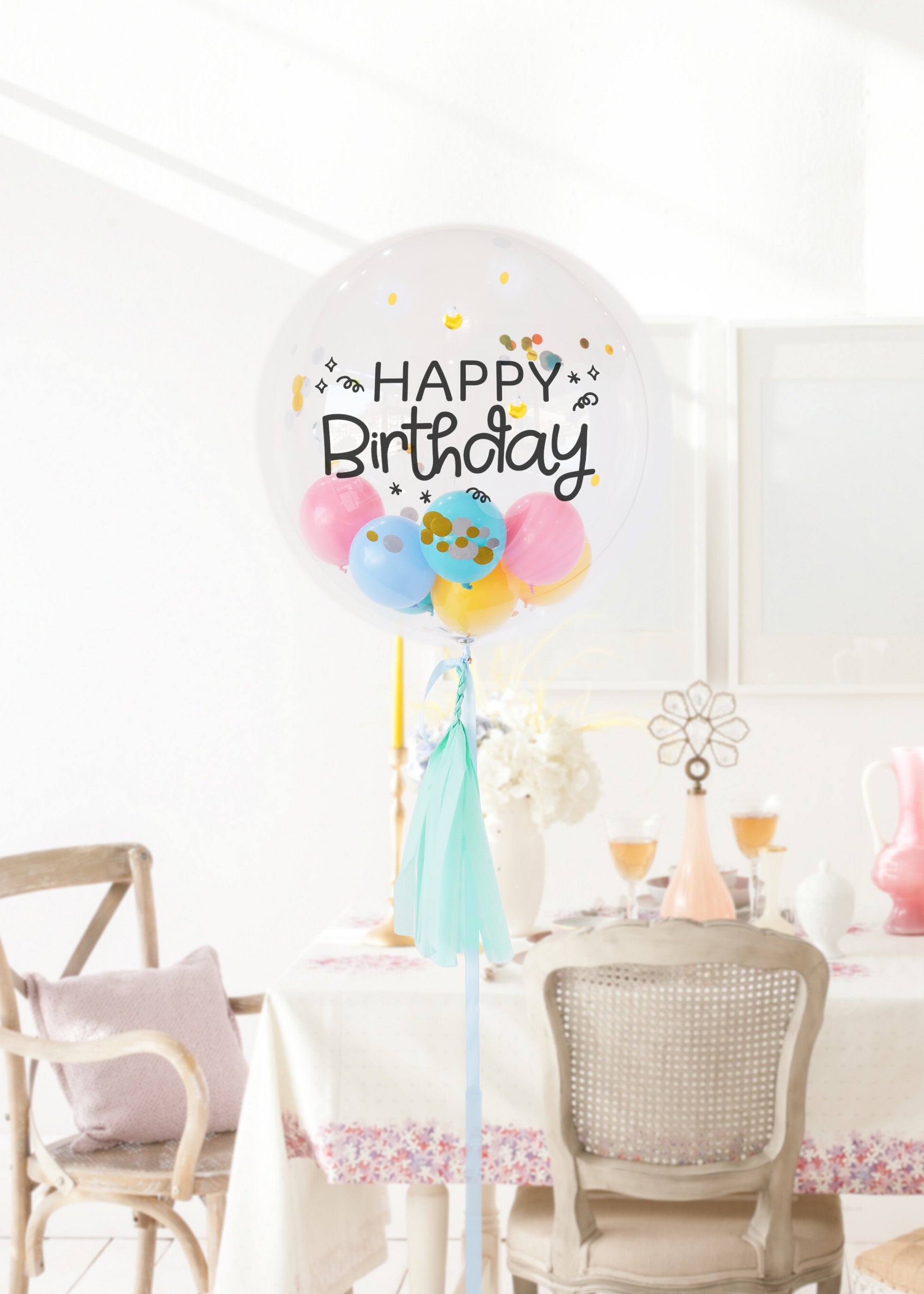 Rainbow Funfetti Bubble Balloon + Tassel