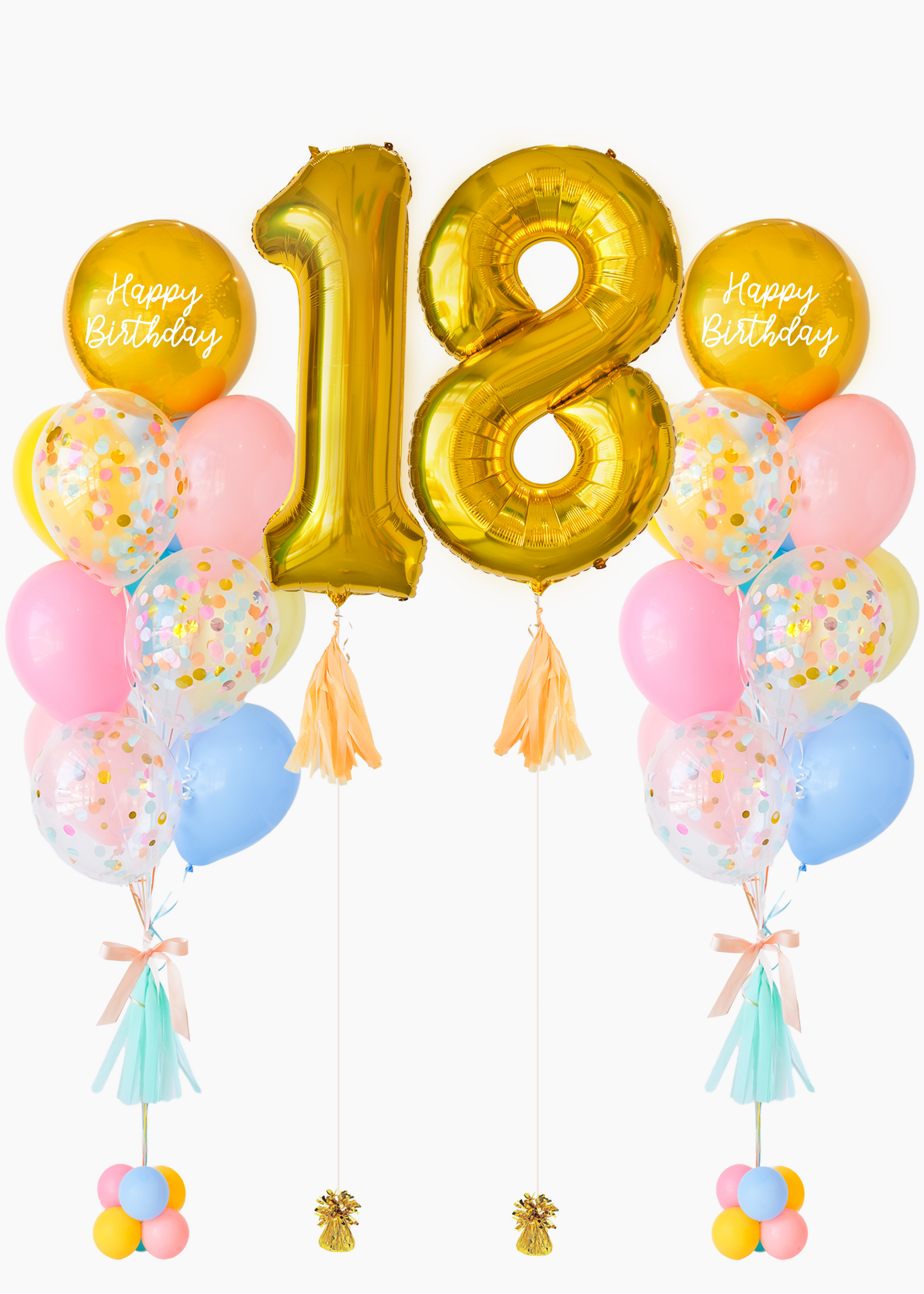 double sparkles rainbow funfetti balloons with number balloons on a white background