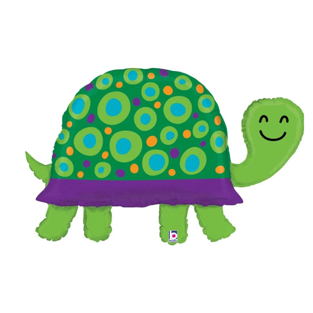 a green garden turtle balloon smiling