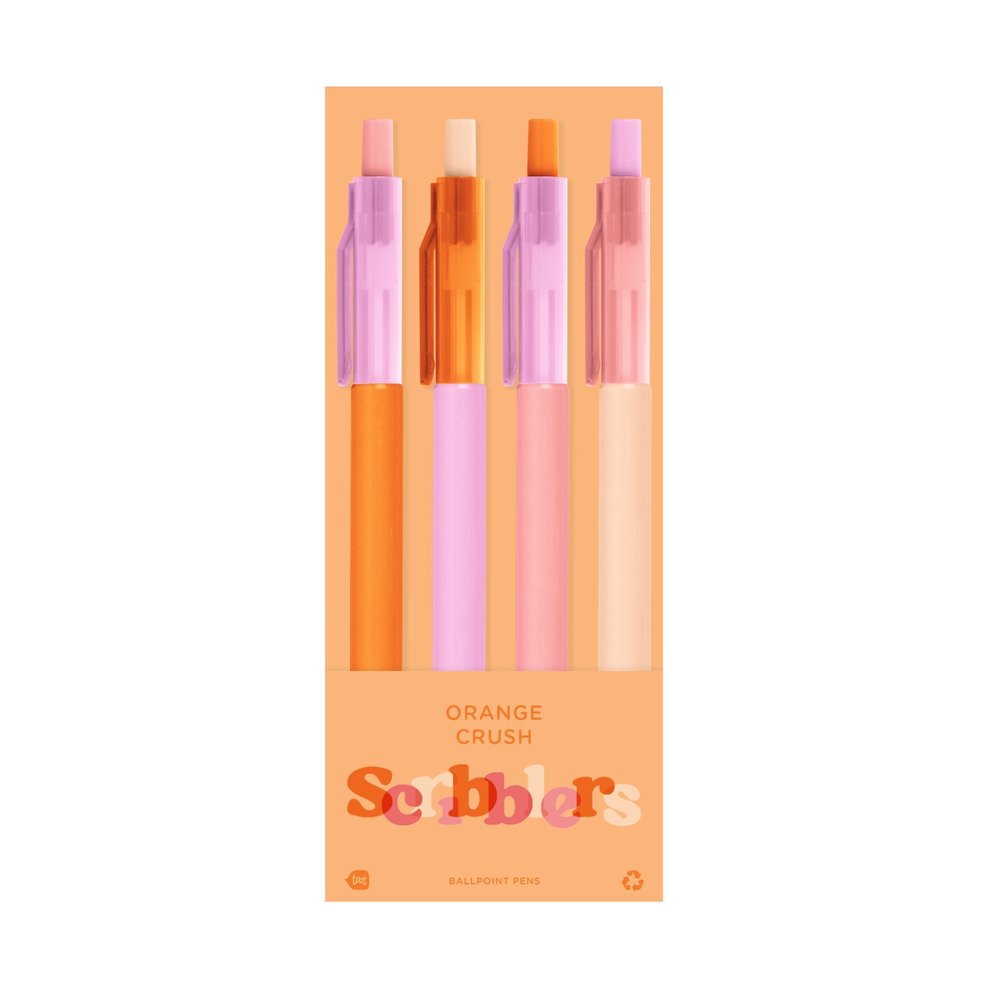 Pack of scribblers with orange and pink design on a white background