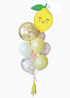 Balloon bouquet with a lemon-shaped balloon and 'Hello Baby' text on a white background