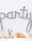 PARTY Holographic Silver Script Balloon