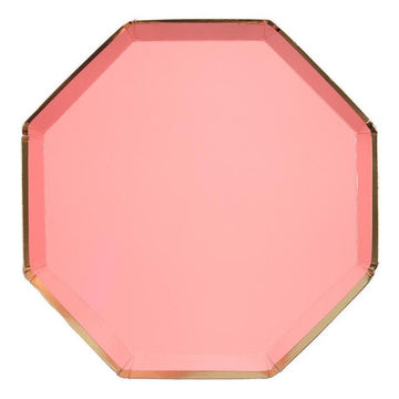 octagon coral and gold paper plate