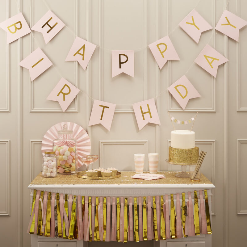 Pink Gold Foil Birthday Banner