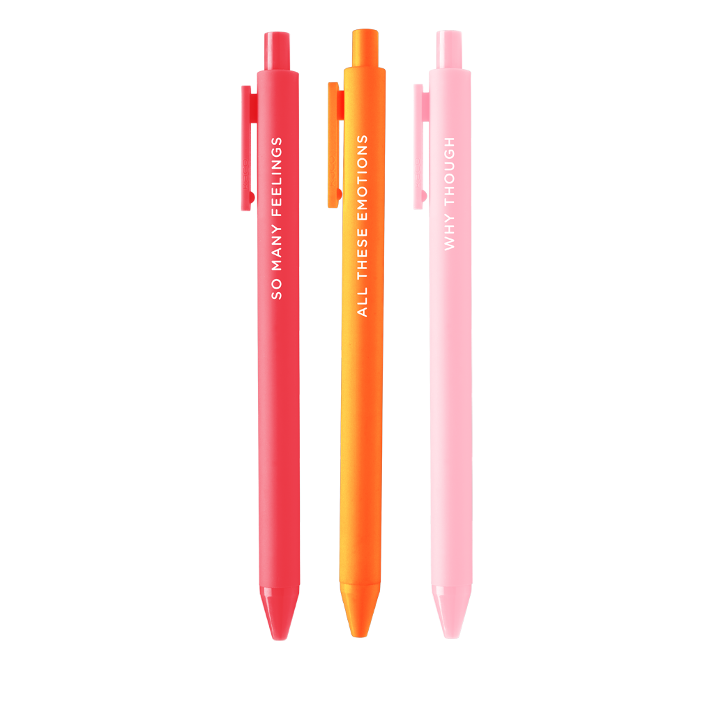 red orange pink pen set