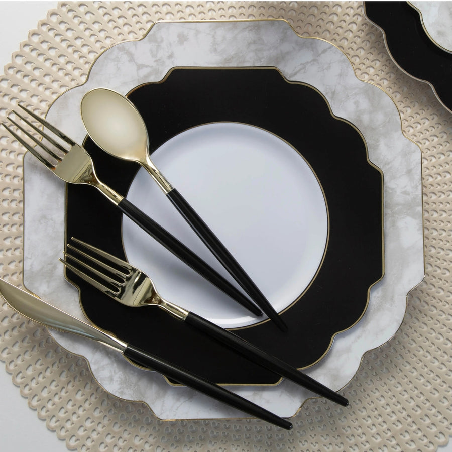 Black & Gold Plastic Cutlery Set
