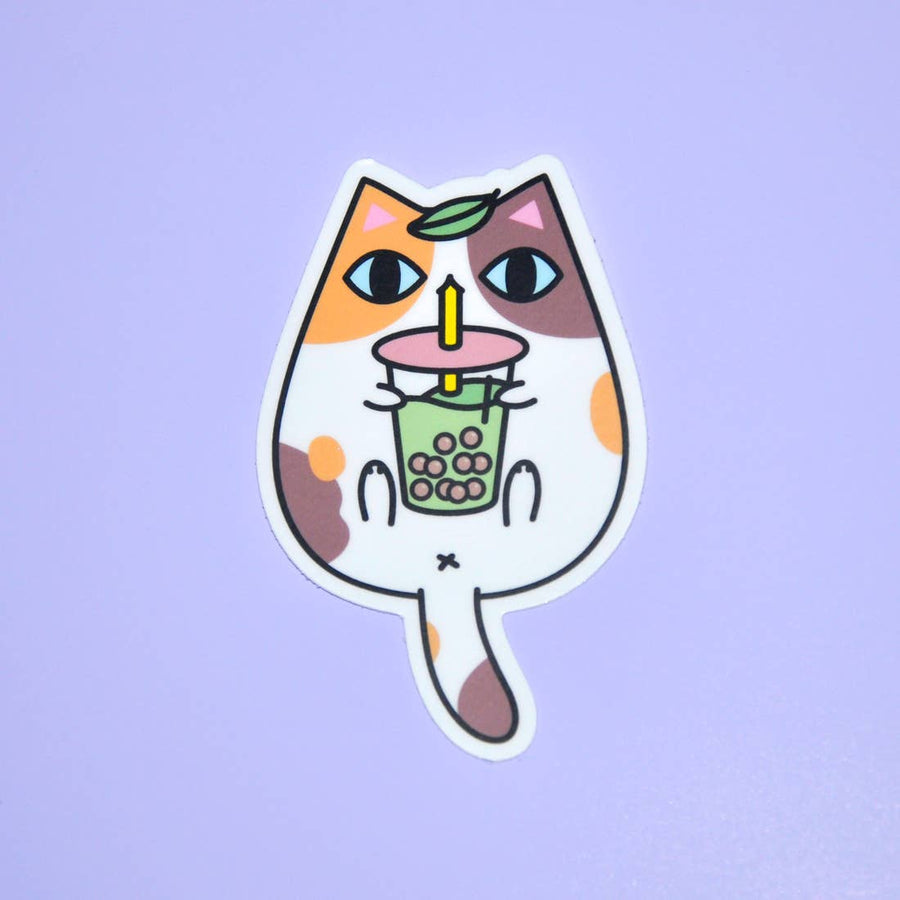 Calico Cat and Bubble Tea Vinyl Sticker