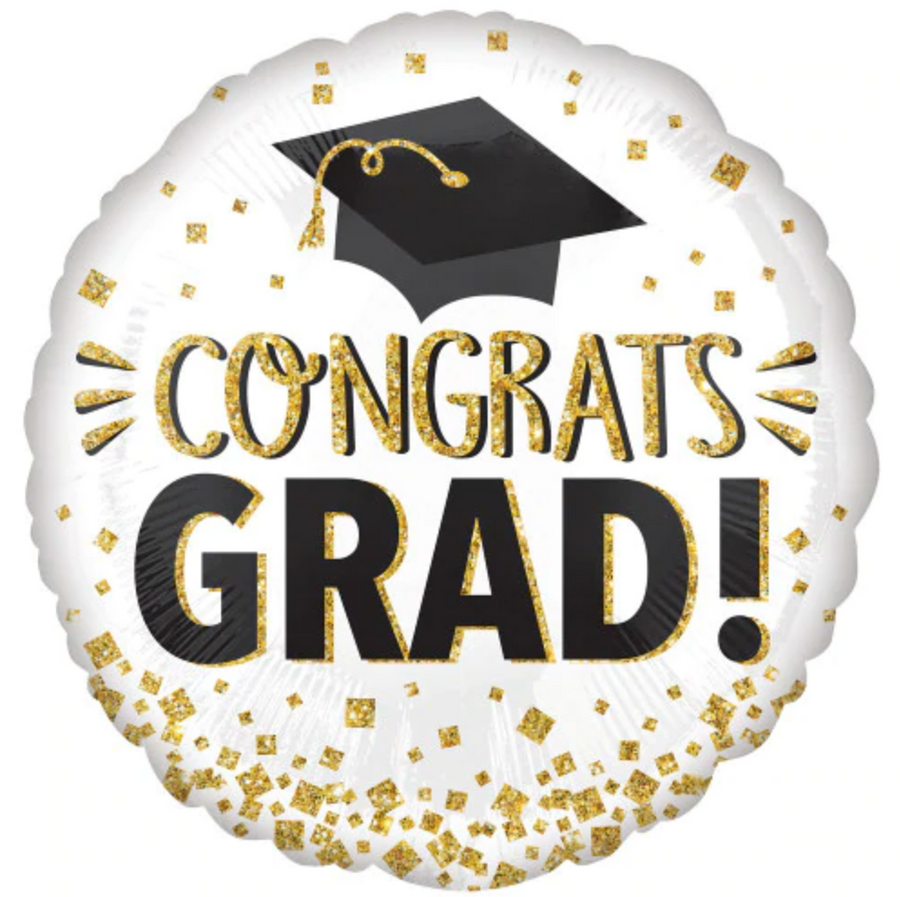 Congrats Grad Gold Glitter White Small Balloon
