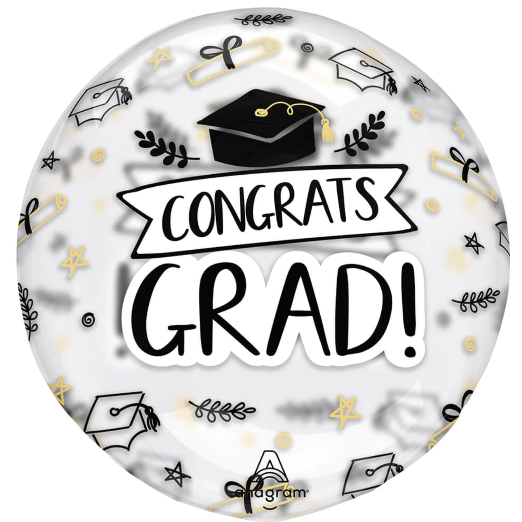 Congrats Grad Sketched Icons Clear Balloon