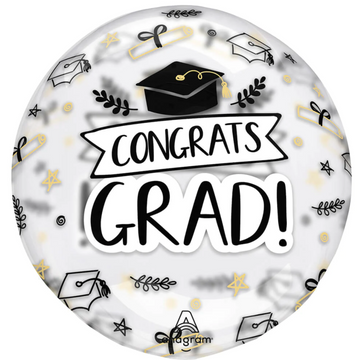 Congrats Grad Sketched Icons Clear Balloon