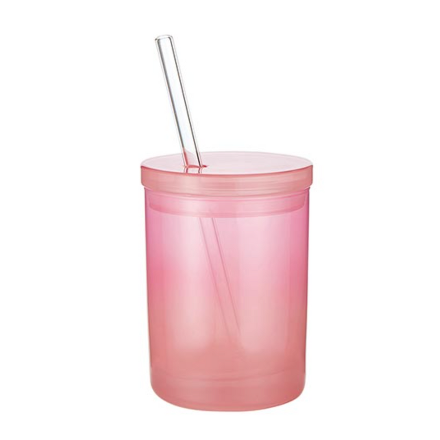 Coral Pink Glass DOF with Lid and Straw