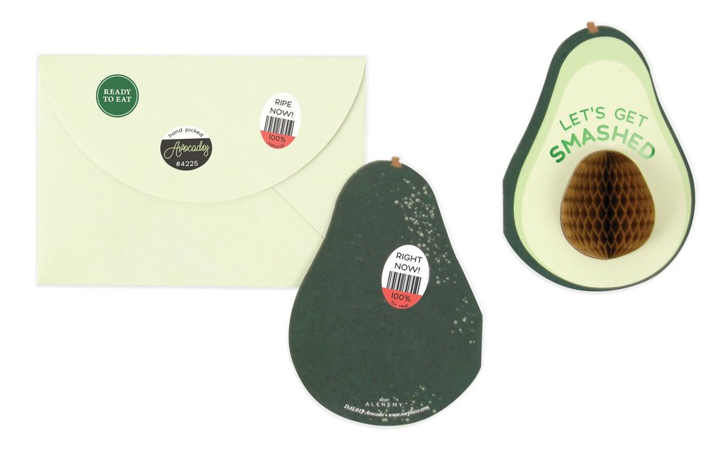 3D honeycomb style pop-up avocado greeting card