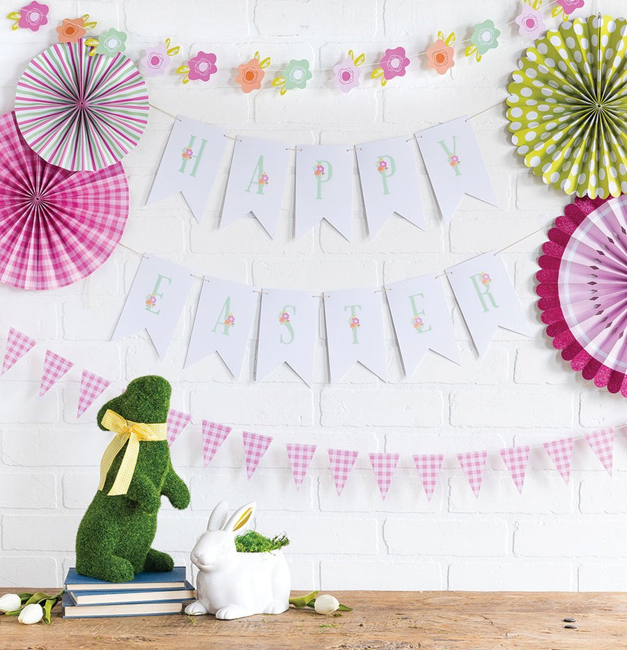 happy easter banner and decorative fans