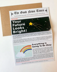 card that is opened to look like a news paper