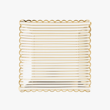 Gold Striped Cream Scalloped Plates