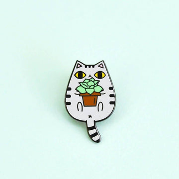 Cat and Plant Enamel Pin