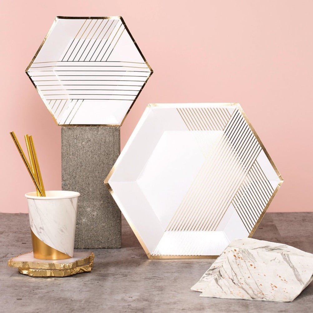 gold and white stripe tableware set