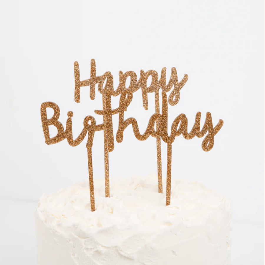 Happy Birthday Gold Glitter Acrylic Cake Topper