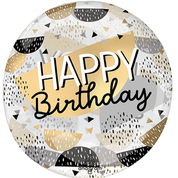 Gold and Black Patterned Clear Birthday Balloon