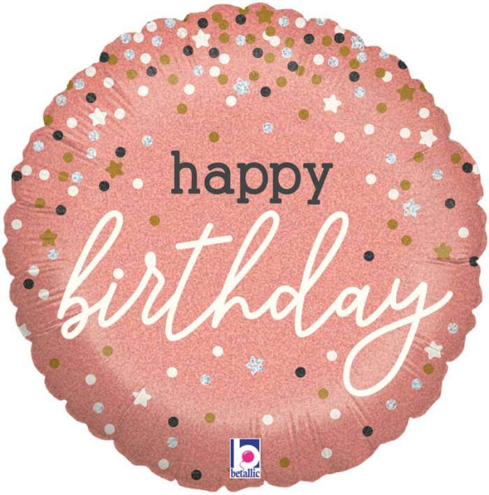 Happy Birthday Rose Gold Confetti Glitter Holographic Small Balloon