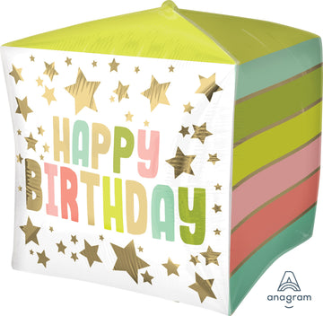 Happy Birthday Stripes and Stars Cube Balloon